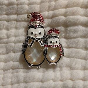 Napier Festive Penguin‎ Brooch with Red and Black Accents